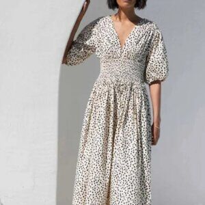 The Extra Extra Smocked Puff Sleeve Midi Dress Soft Spot Beige XL